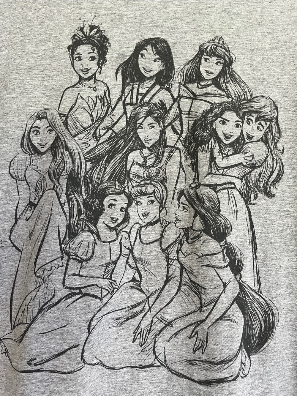 Disney Princess Sketch Graphic Tee Heather Gray Size XL - Picture 4 of 5